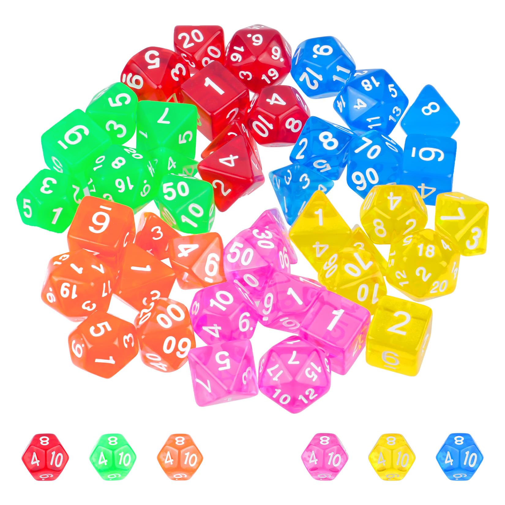 42 PcsDados Poliédricos, Dados Acrílicos Coloridos para MTG RPG D&D, Dados D4 D6 D8 D10 D12 D20, Juego de Mesa, Juego de rol