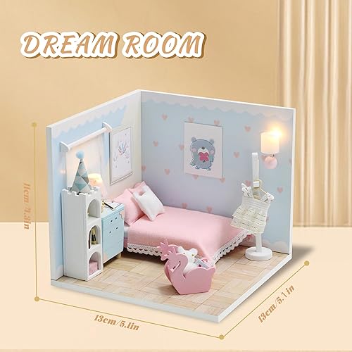 Miniatura 2 de Kisoy Casa de muñecas en miniatura con kit de muebles, kit de casa de madera 3D para bricolaje, una esquina de un pequeño estilo de apartamento con