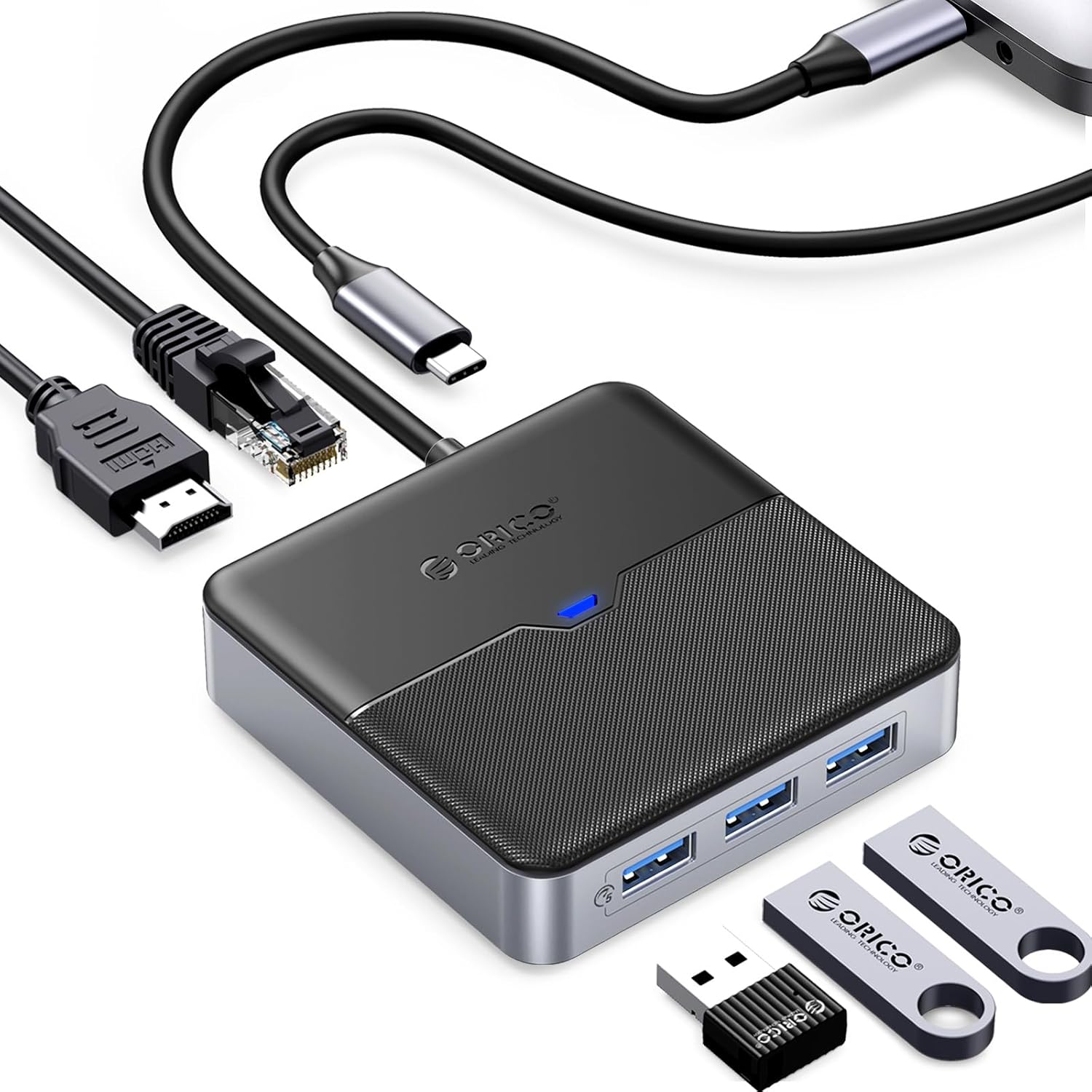 ORICO USB C Hub with 4K@60Hz HDMI, VGA, 1000M Ethernet, 100W PD Charging, Type C Multiport Adapter (6 in 1 USB C HUB(2.5G))