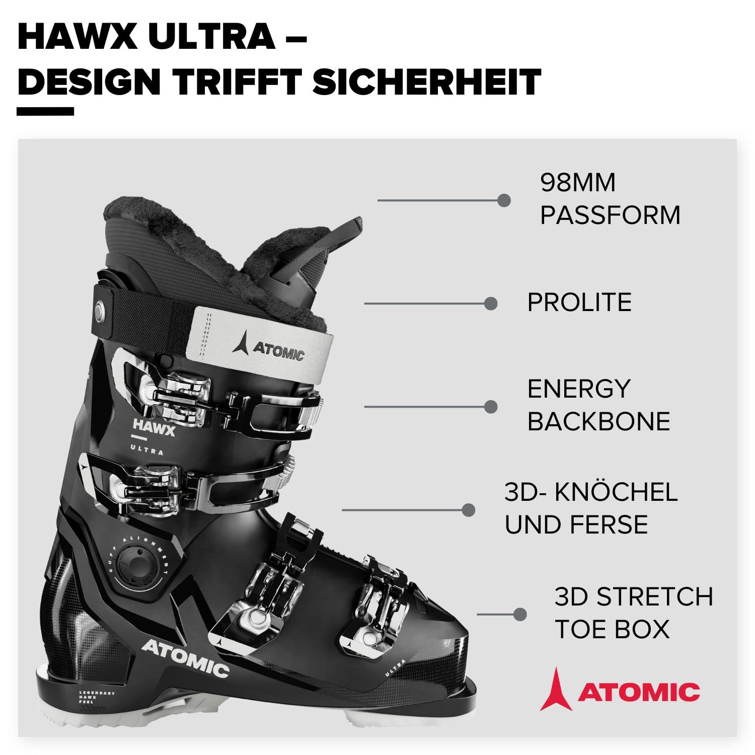 ATOMIC HAWX Ultra 85 W Skischuhe - Schmale Ski-Boots mit 98 mm Passform - Memory-Fit Skistiefel aus robustem PU - Hochwertige Ski-Schuhe mit 3D Stretch Zehenbox