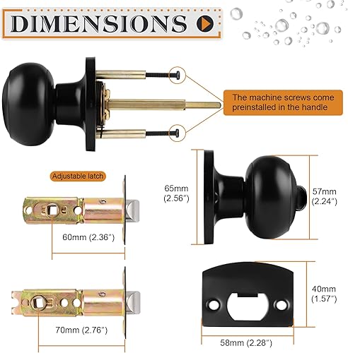 Miniatura 4 de Probrico Perillas de puerta negras, paquete de 15 pomos interiores con función de bloqueo de privacidad para dormitorio y baño, pestillo de