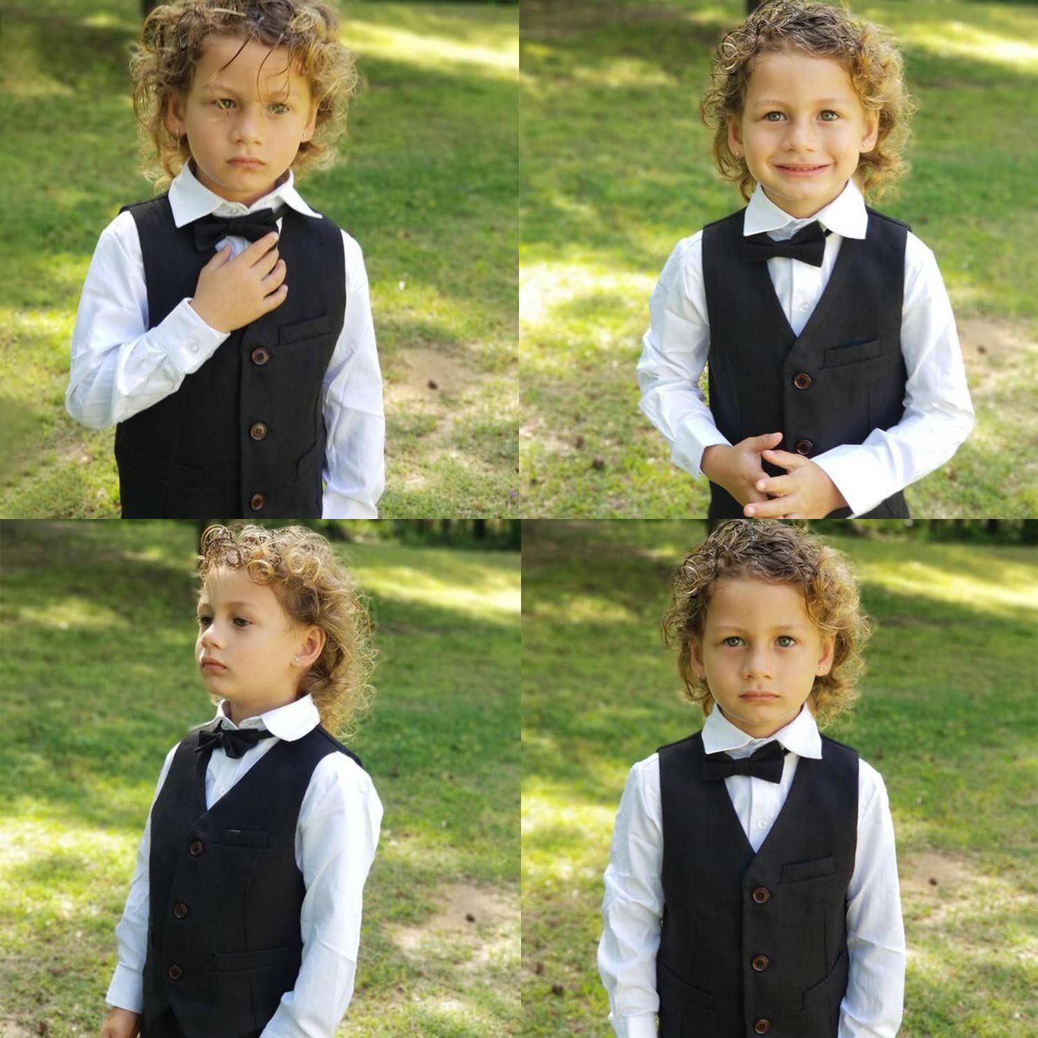 PLWEDDING Chłopięcy Garnitur Slim Fit 5-częściowy Smoking na Wesele