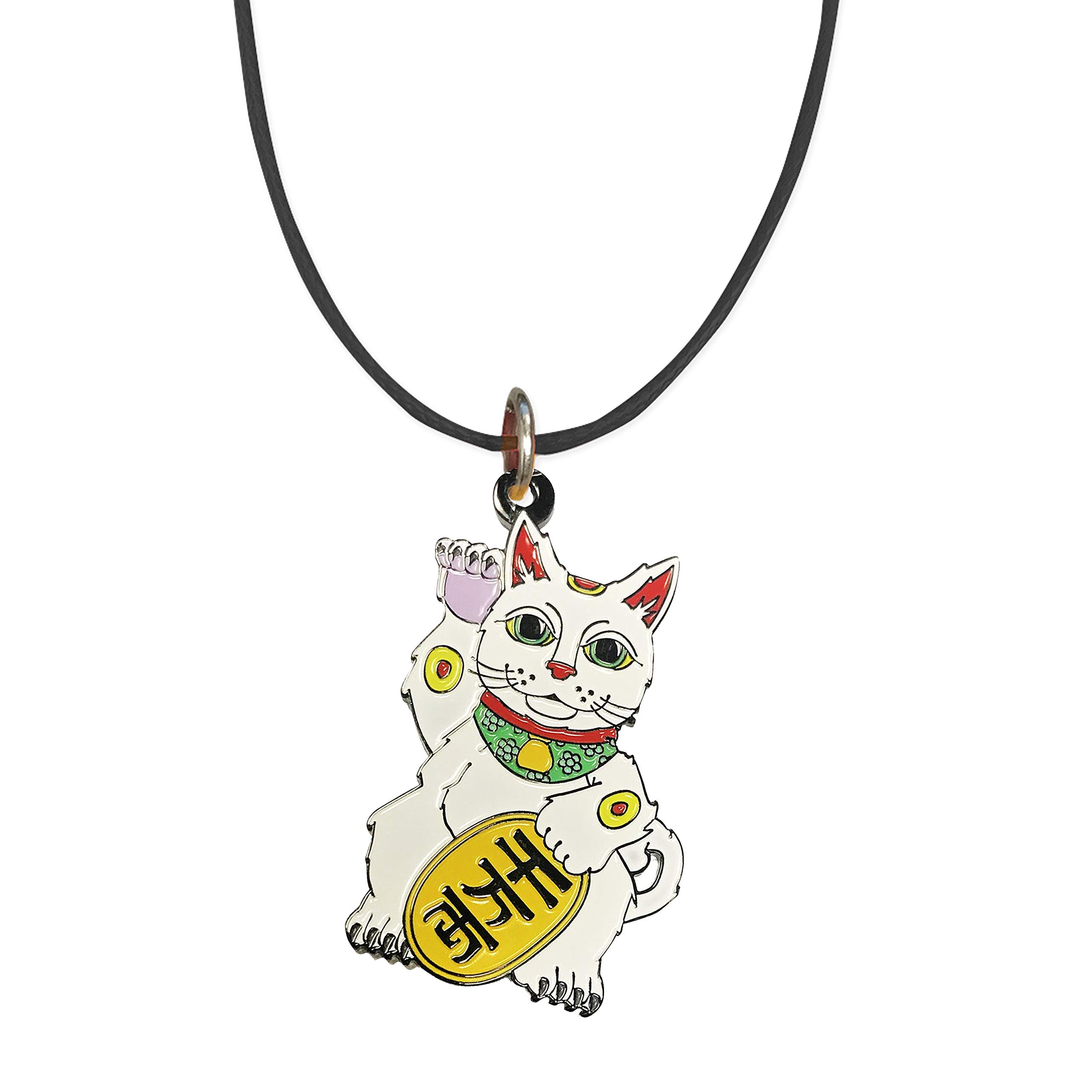 Chat de la chance Maneki-Neko en collier cordon noir, le cadeau symbolique idéal