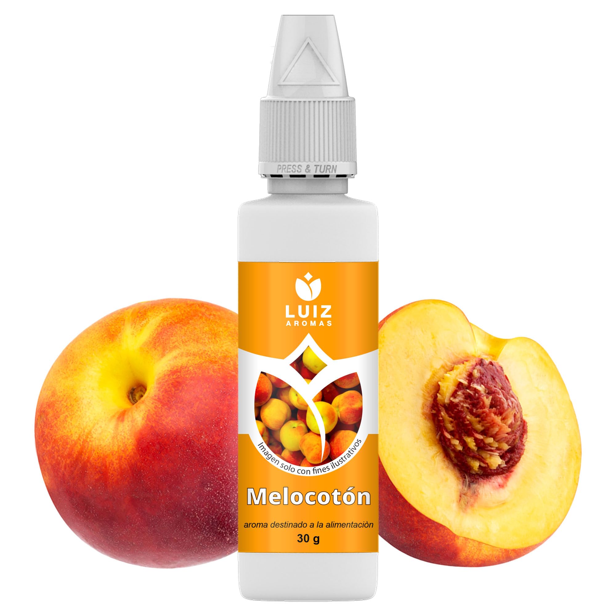 LUIZ AROMAS | Aroma Melocotón - Aroma Alimentario en Gotas para dulces de Hornear, Pasteles, Bizcochos y Tartas | Producto Vegano sin Calorías y sin Azucar | Producto 100% Italiano (30g)