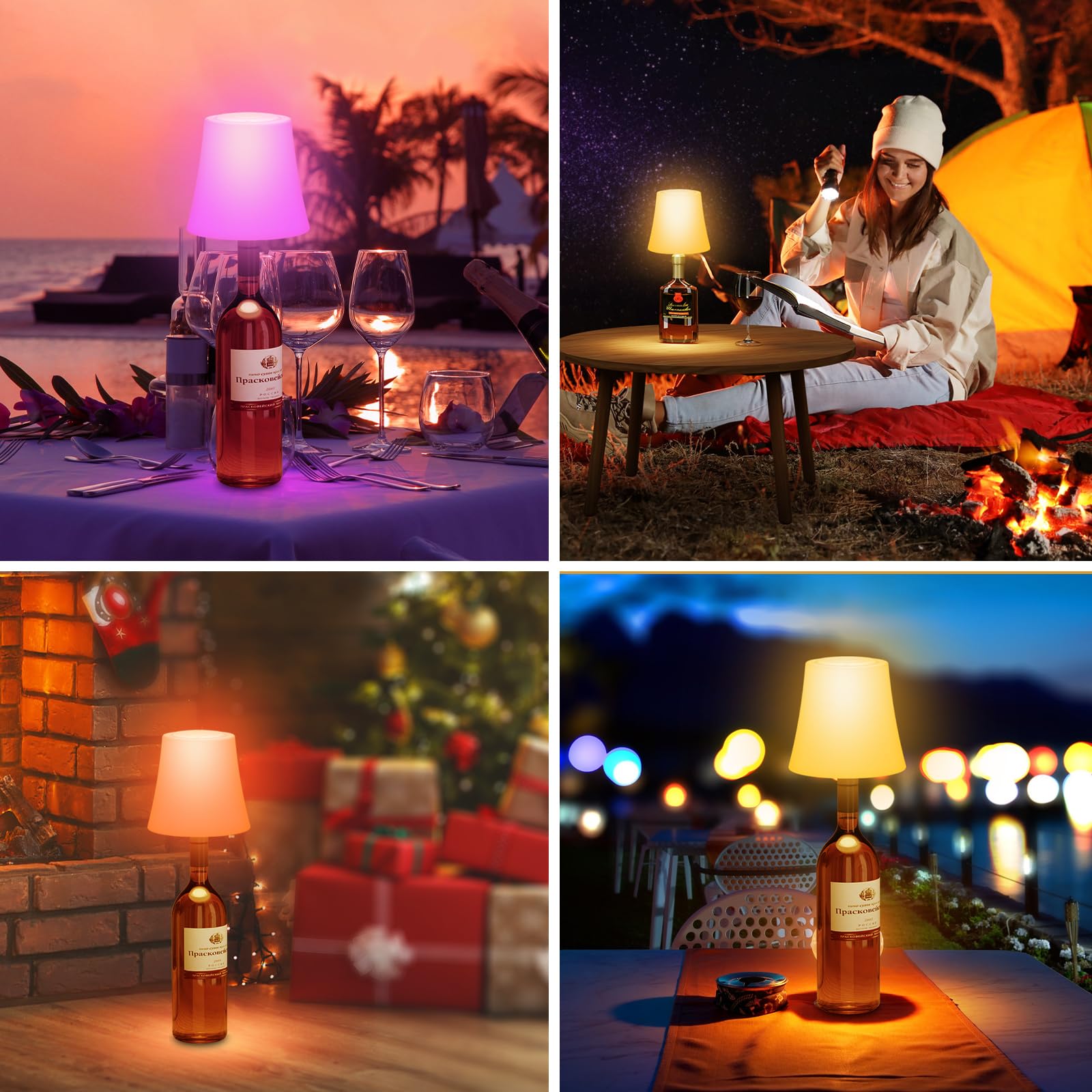 Lámpara de Mesa Inalámbrica, Lámpara de Botella Recargable, Lámpara de Noche Brillo Ajustable 3 Temperaturas Color+RGB, Botón Táctil IP54 Impermeable para Restaurante,Cafetería(Sin incluir Botellas)