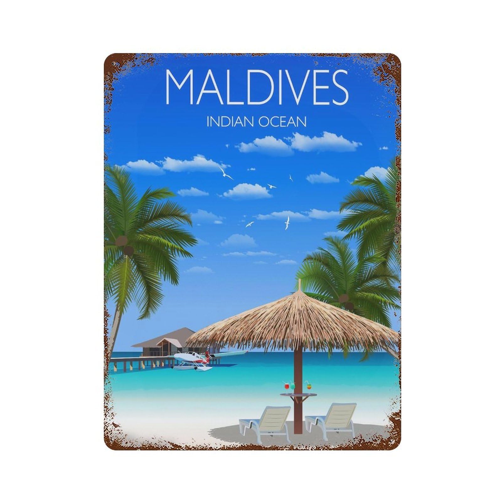 xiaoxiaoshen Travel of Maldives Indian Ocean Wall Decor Art Metal Tin Poster Modern Home Decor Art Home Bar Shop Decorations Vintage Sign 40x30cm