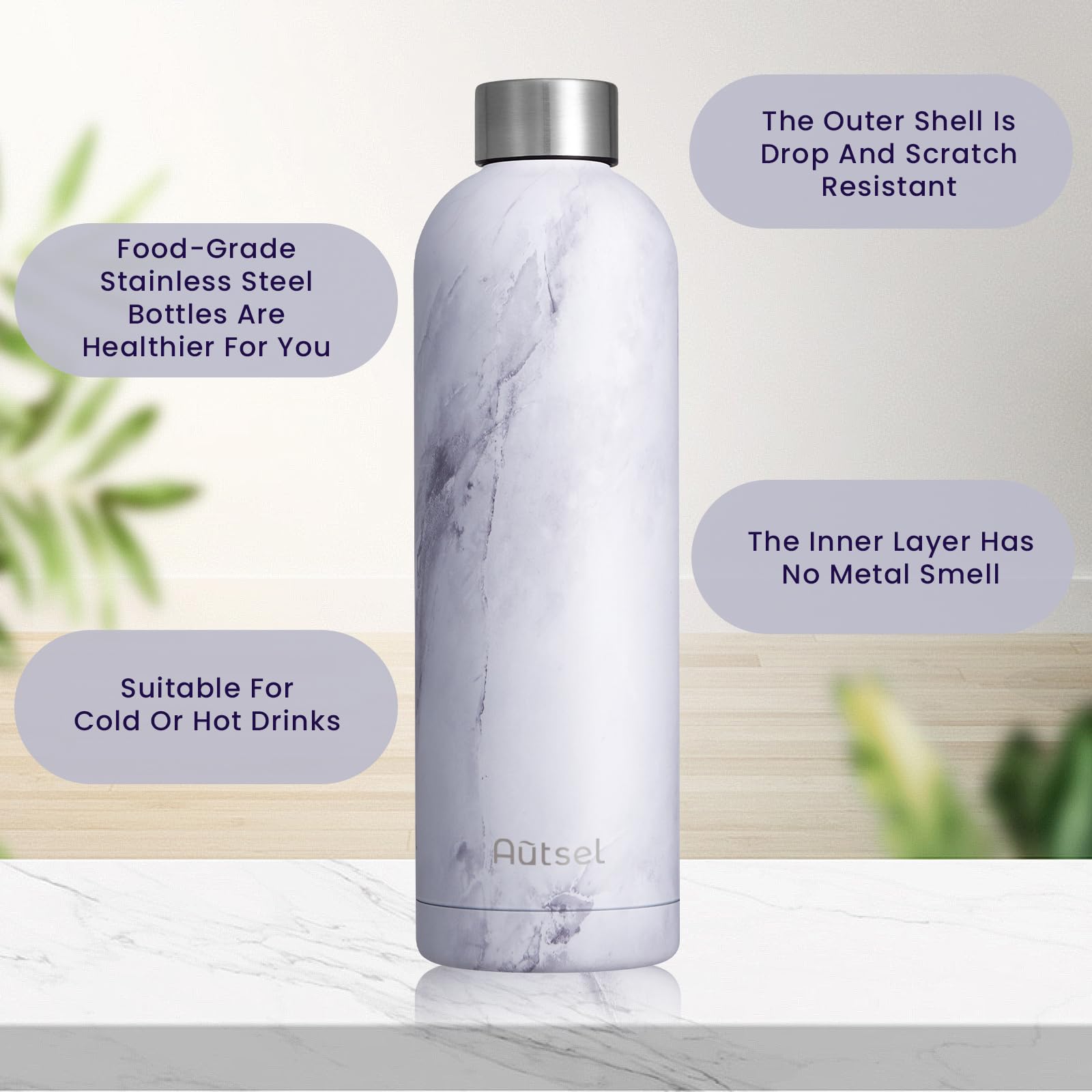 Borraccia Termica 750ml Bottiglia Termica Isolata senza BPA Borraccia Sport in Acciaio Inox Bottiglia Acqua a Prova di Perdite per Ufficio, Yoga, Campeggio