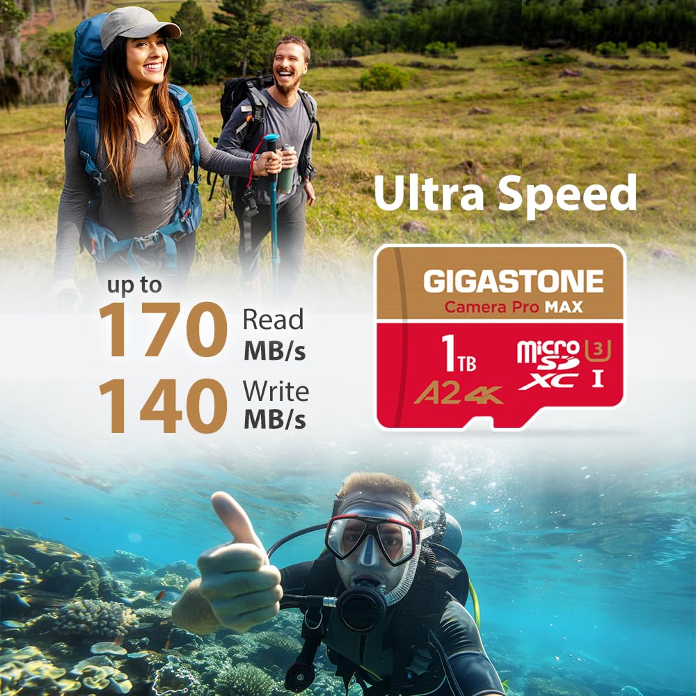 Progettato per Switch 2]GIGASTONE microSDXC Express 1TB, SD 7.1, R/W fino a 800/650 MB/s, A1 V30 U3, compatibile con Nintendo Switch 2 e fotocamere professionali, con adattatore SD