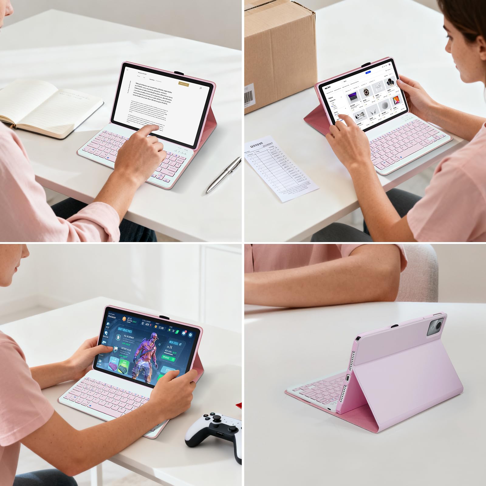 Funda con Teclado para Lenovo Tab M11 (TB-330FU/330XU) 11", Español Ñ, Funda Giratoria Y Teclado Bluetooth Desmontable con Portalápices (Rosa)