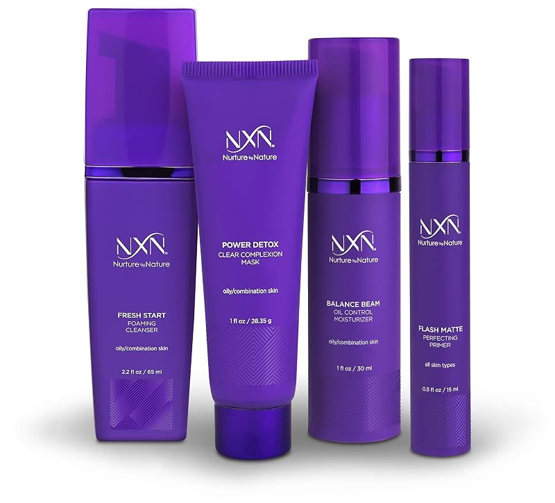 Kit de cuidados faciais NXN com máscara de argila caulim, primer matte, sabonete facial e hidratante diário