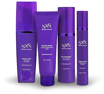 نظام التحكم في الزيت NxN - مرصع بقناع الوجه من Kaolin Clay ، التمهيدي المطفي ، غسول الوجه المطهر ، المرطب اليومي - مجموعة التحكم في الزهم الدهني للرجال والنساء