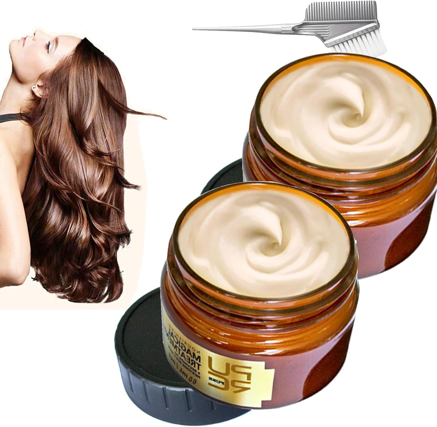 60ml Tiliraiy Pure Keratin Repair Hair Mask with Argan & Coconut Oil for Dry Damaged Frizzy Hair, Magical Keratin Hair Treatment Root Repair Nourishing, 5 Seconds Repairs Damage Hair (2 Pcs)