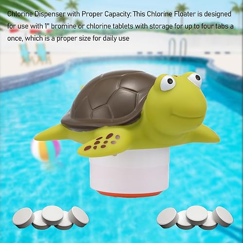 Miniatura 3 de Flotador de cloro de tortuga de 1 pulgada con 2 termómetros flotantes para piscina en diseño de flamenco y tortuga, para dispensador de cloro y