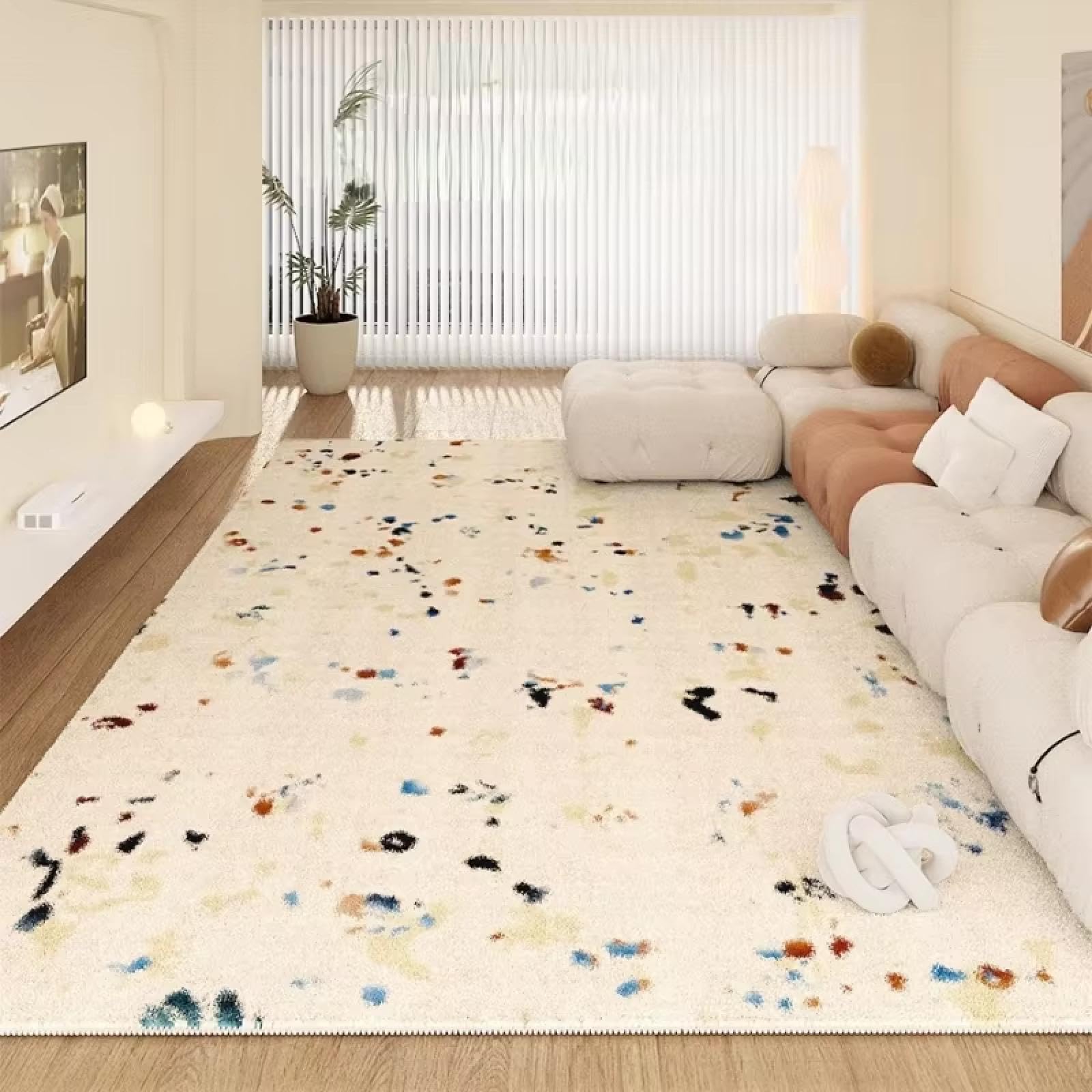 Alfombra de salón 100x120 para dormitorio de felpa y base antideslizante