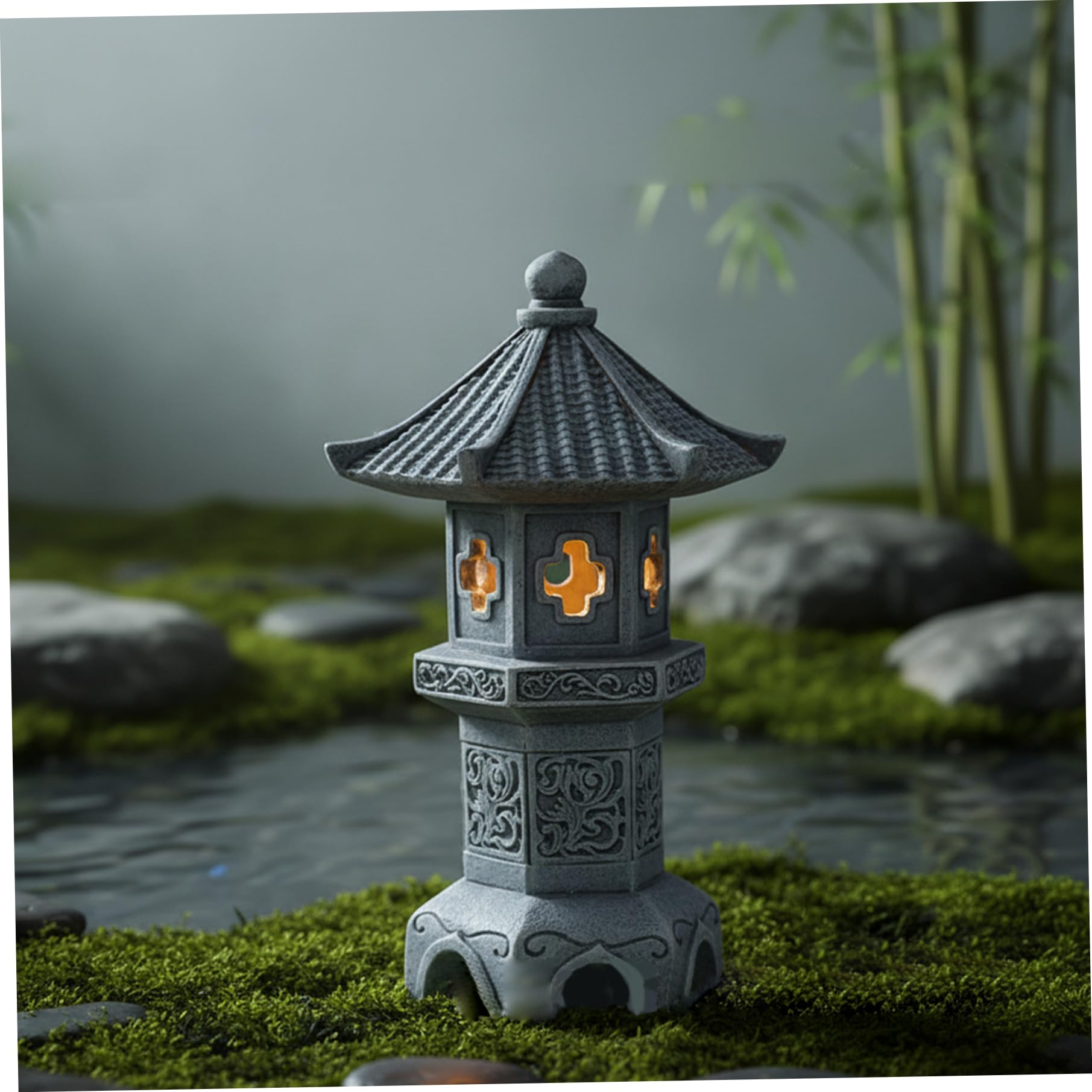 Latemeia Pagoda Garden Statue, 10.2inch Resin Japanese Pagoda Statues with Solar Lights, Waterproof Zen Garden Landscape Lantern, Solar Figurine Lhts for Pathway, Yard, Lawn Decorations (Style 4)