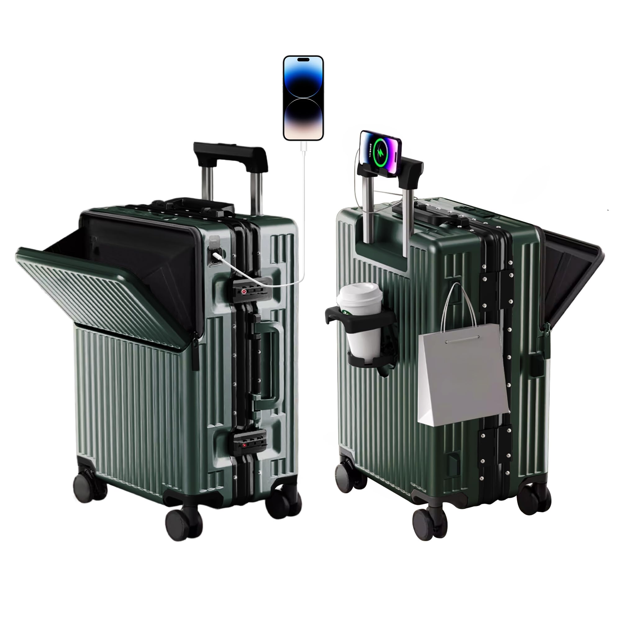 Zipperless Luggage, Polycarbonate Aluminum Hard Shell, Expandable Carry-On Suitcase with Spinner Wheels, Hard Shell Suitcase, 26 Inch Cabin