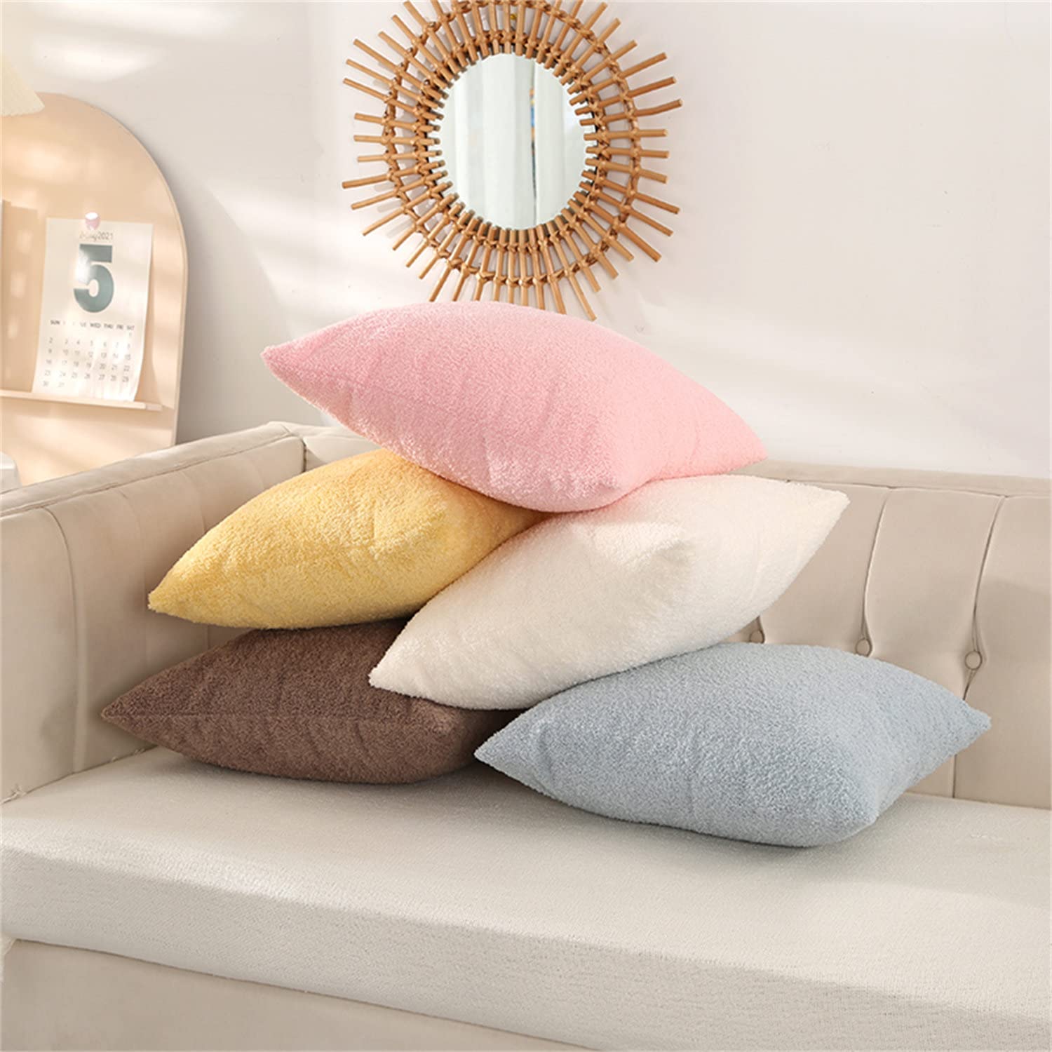 Fundas de cojín de forro polar de peluche, fundas de almohada cuadradas, fundas de almohada decorativas, para sofá sala de estar (melocotón, 45 x 45 cm (juego de 6))