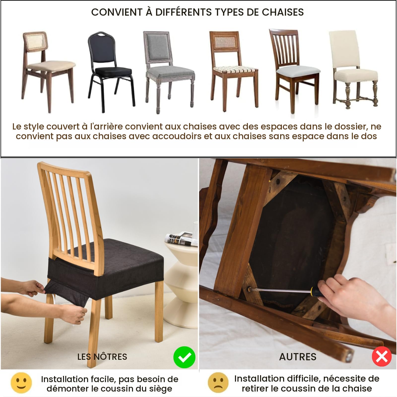 Lot De 4 Housses De Chaise De Salle à Manger Extensibles, Amovibles Et Lavables Pour Maison Cuisine 4 Pieces Beige 97321544