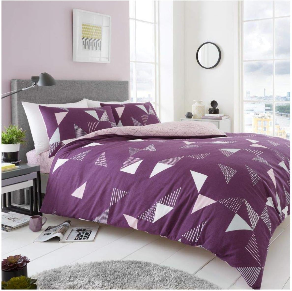 GC GAVENO CAVAILIAPrinted Duvet Cover Sets, Reversible Bedding Bed Set, Polycotton Quilt Covers, Marco-Purple, King