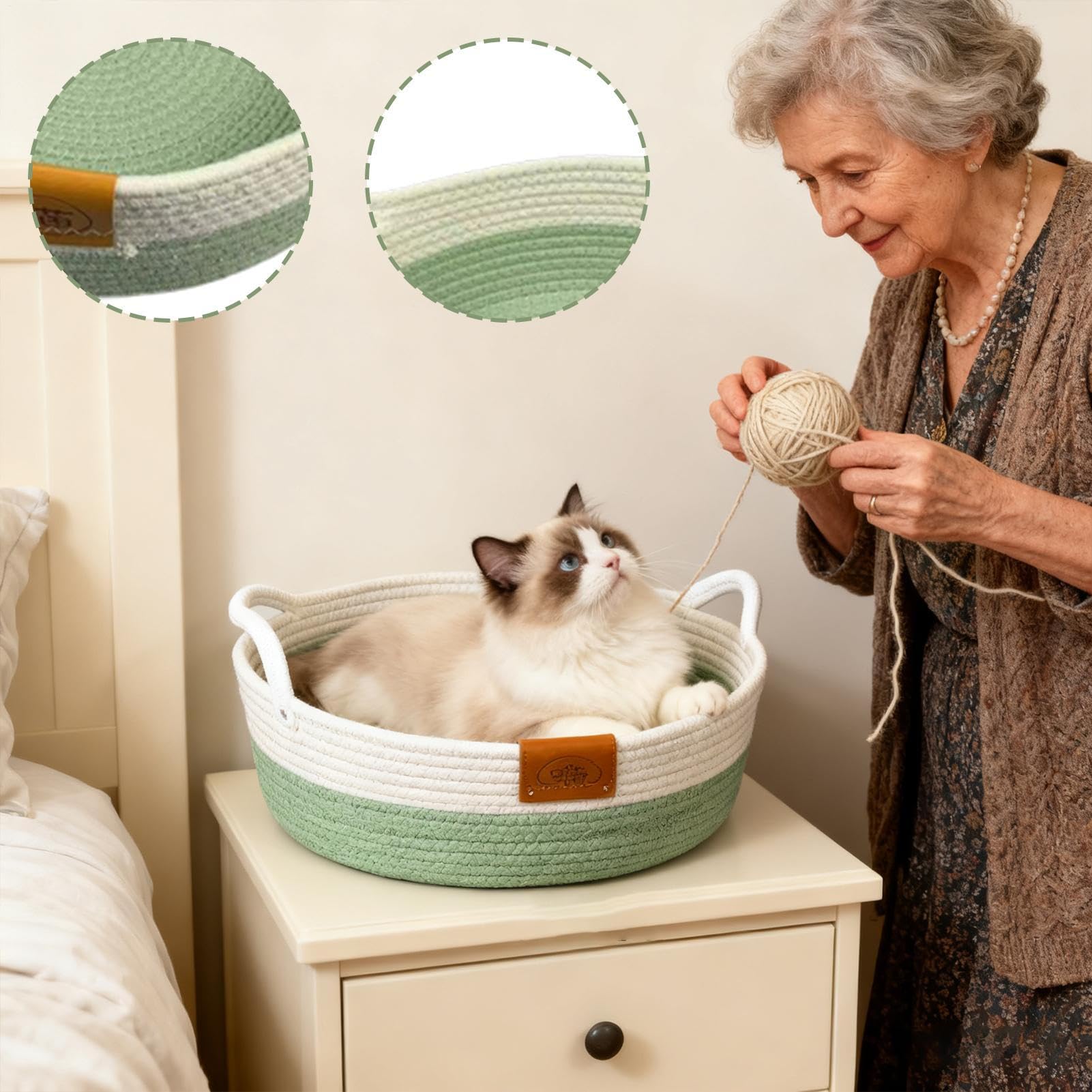 Panier Rond pour Chat Nid Tissé en Corde De Coton | Lit Et Panier Adorable Pour Chaton Et Chat Pour Chaton Lapin Petit Chien Jouet Stockage De Snack Intérieur Chambre Salon