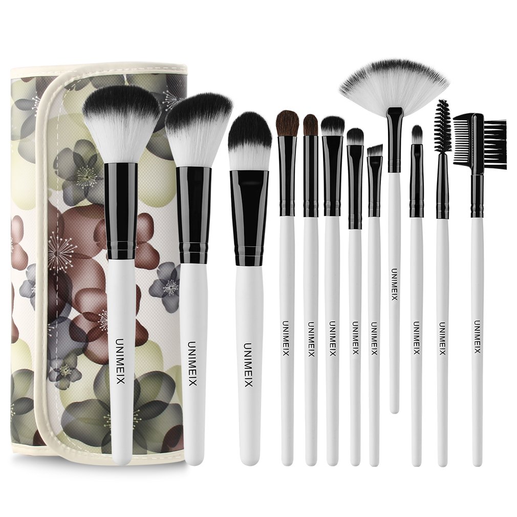 UNIMEIX Makeup Brush Premium 12 Pieces Makeup Brushes Set Foundation Powder Contour Concealer Blending Eyeshadow Professional Bursh Set with Floral Case