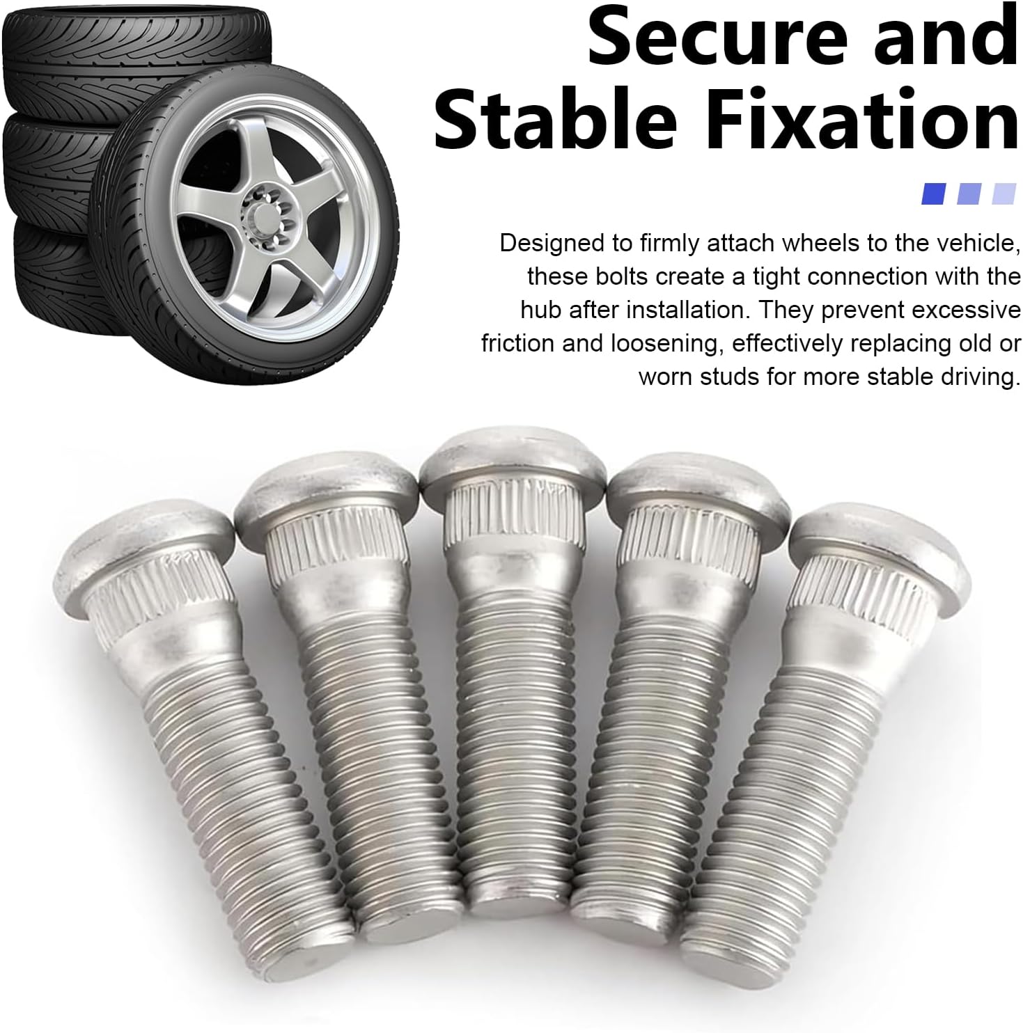 10 PCS Car Wheel Studs, M12x1.5 49 mm Rustproof Wheel Steel Lug Bolts, Steel Tire Studs Replunneracement OEM 90942-02049, Compatible with RAV4 4Runner Chevy Lexus Scion Pontiac (Silver)