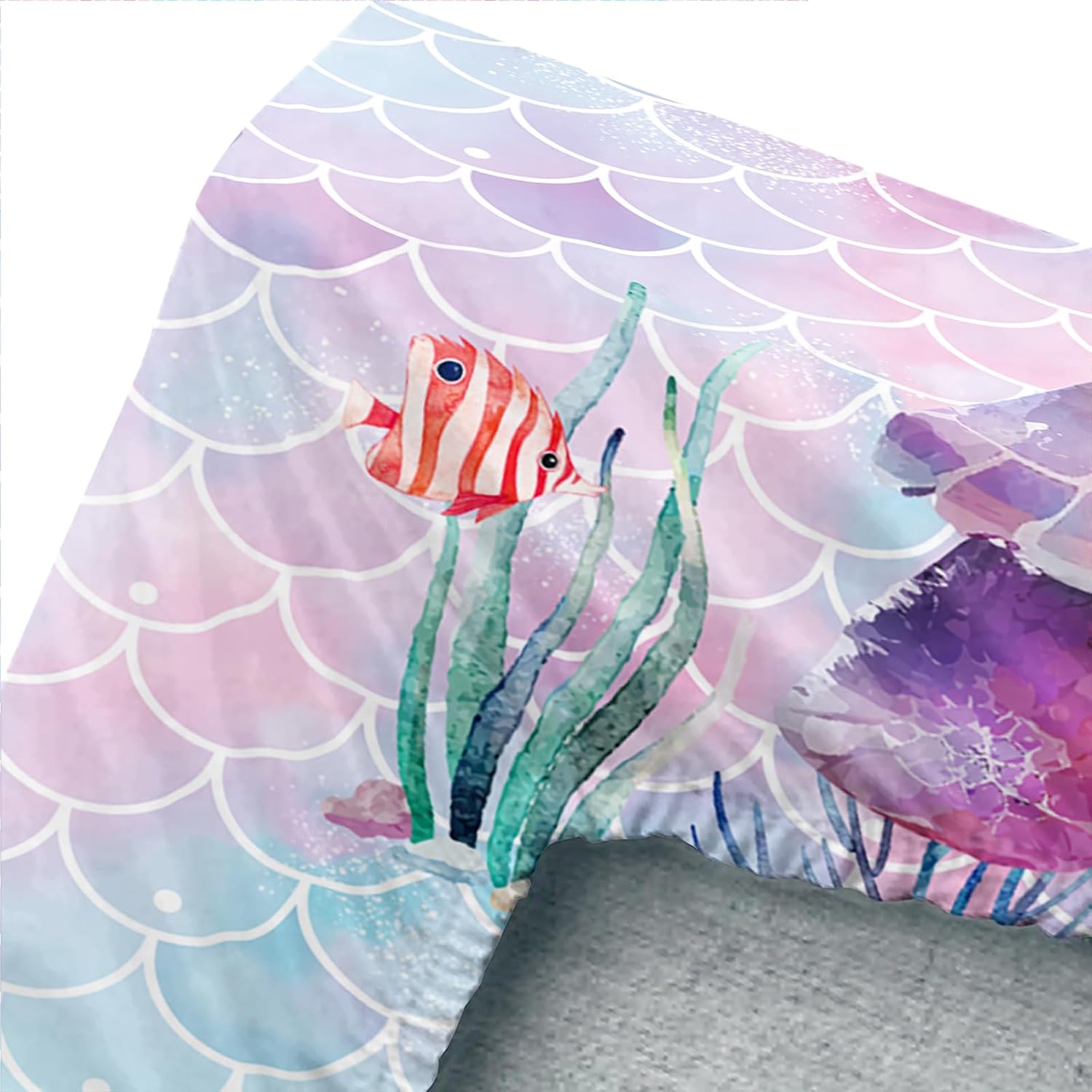 Axolotl Set Turtle Fitted Sheet Twin,Mermaid Fish Scales Sheets,Sea Turtle Bedding Set Sealife,Ocean Beach Themed Sheet,Rainbow Bedding for Kids Girls Teens,1 Flat Sheet 1 Fitted Sheet 2 Pillowcases