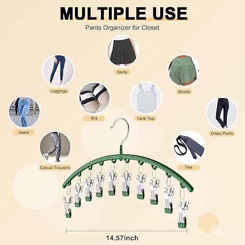 Vista 21 de Organizador de leggings para armario, colgador de metal para pantalones de yoga con revestimiento de goma, paquete de 2 con 10 clips para 20 Blanco