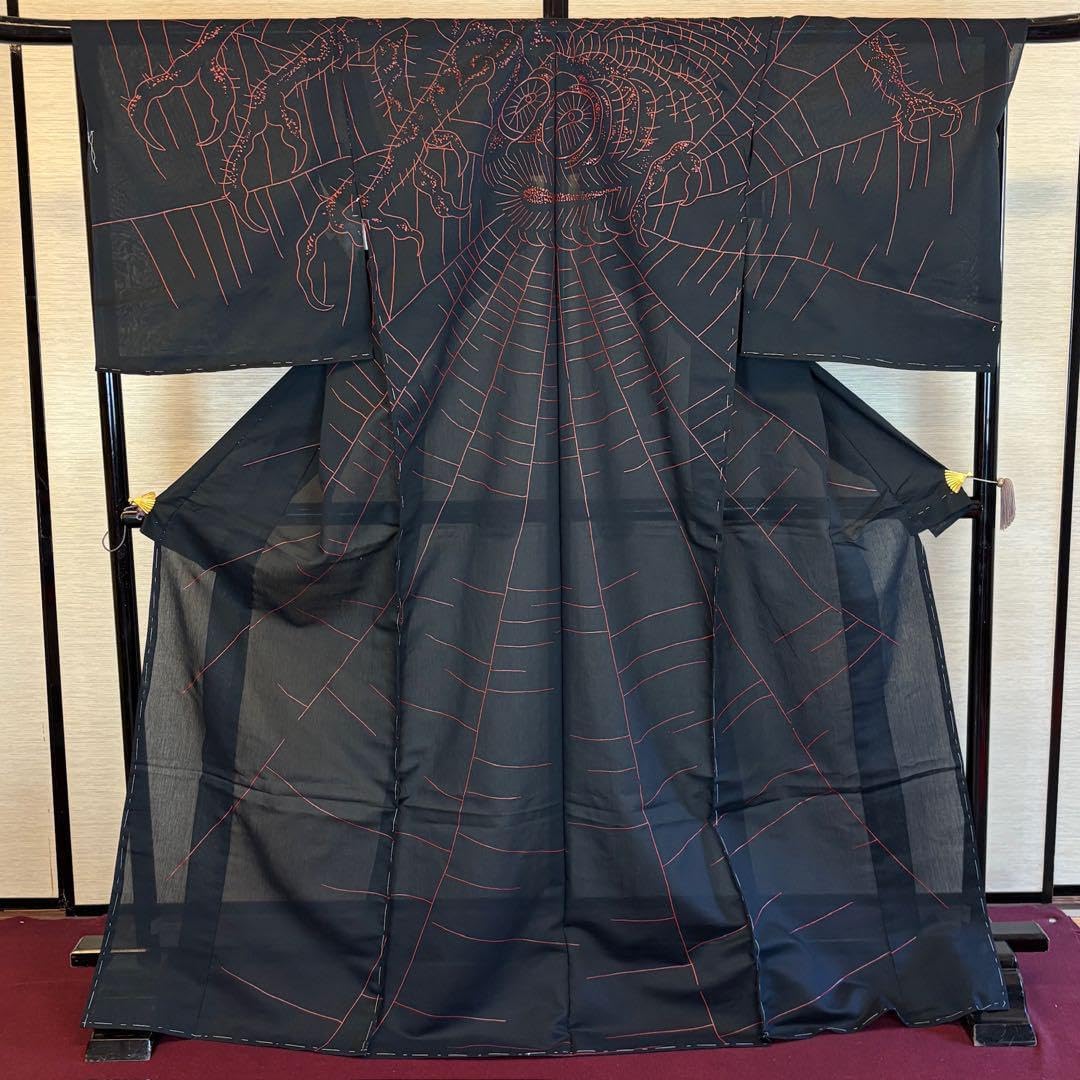 誉田屋源兵衛 反物 土蜘蛛 黒 赤漆 浴衣 木綿紙 ゆかたwt 蜘蛛の巣