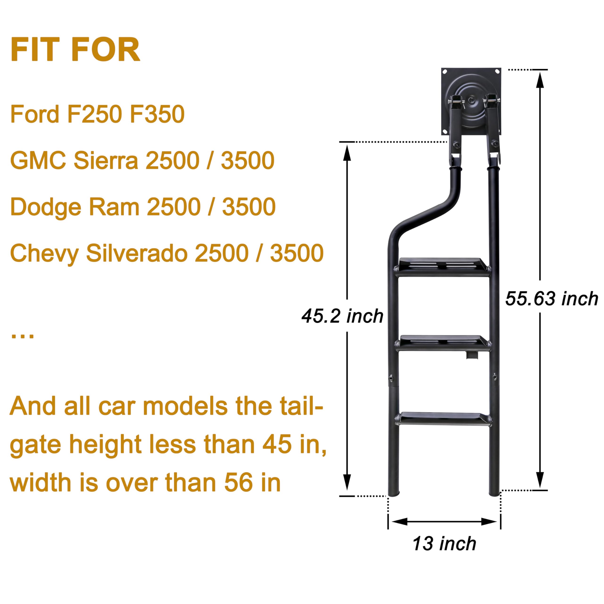 Universal Faltbare und 360° drehbare Heckklappenleiter für Pickup-Truck, schnelle Verwendung, robuste 114,3 cm Klappbare Heckklappenleiter mit Verriegelungsvorrichtung, passend für