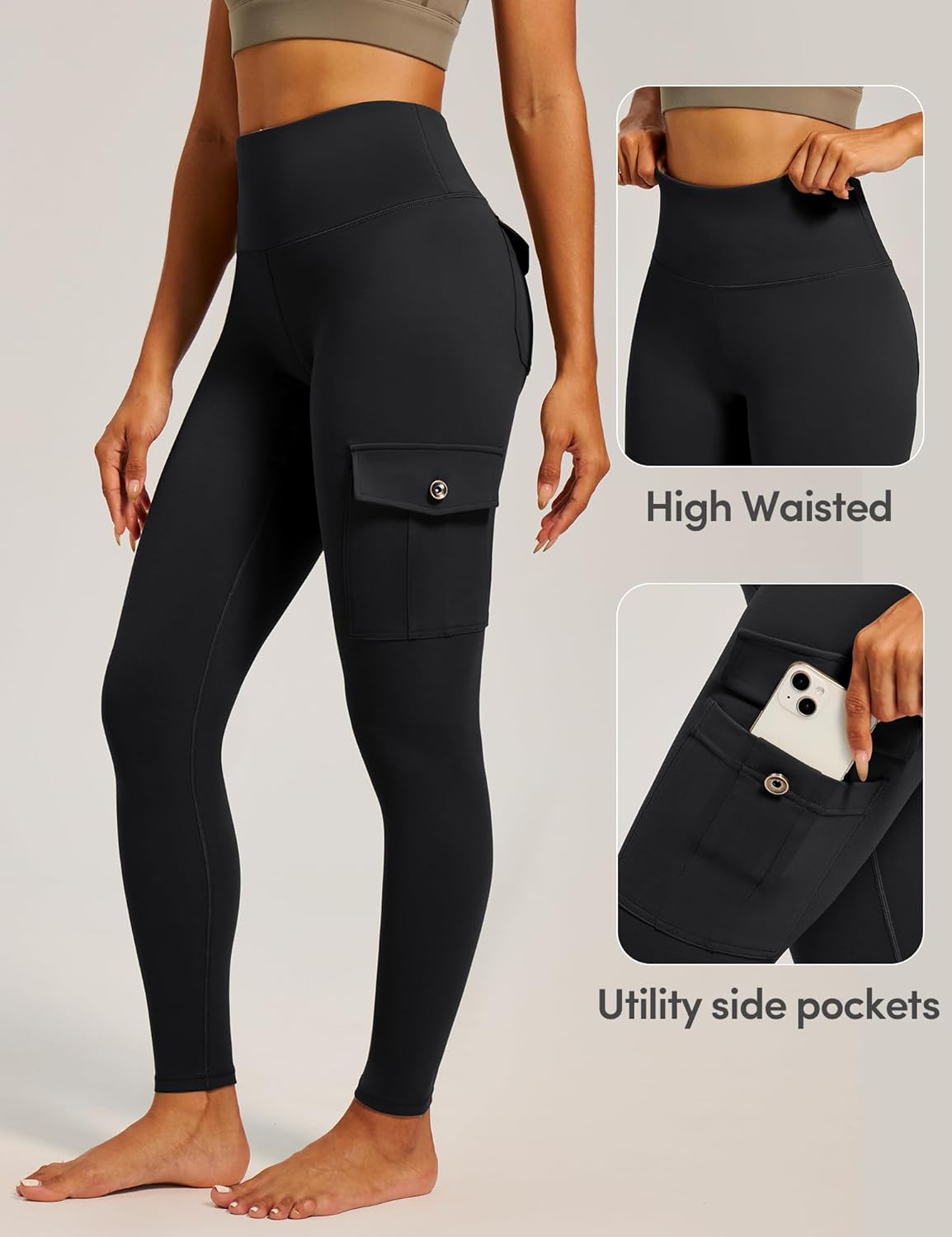 IUGA Butt Lifting Leggings for Women High Waisted Workout Cargo Leggings with Pockets Gym Yoga Pants Tummy Control - Image 2