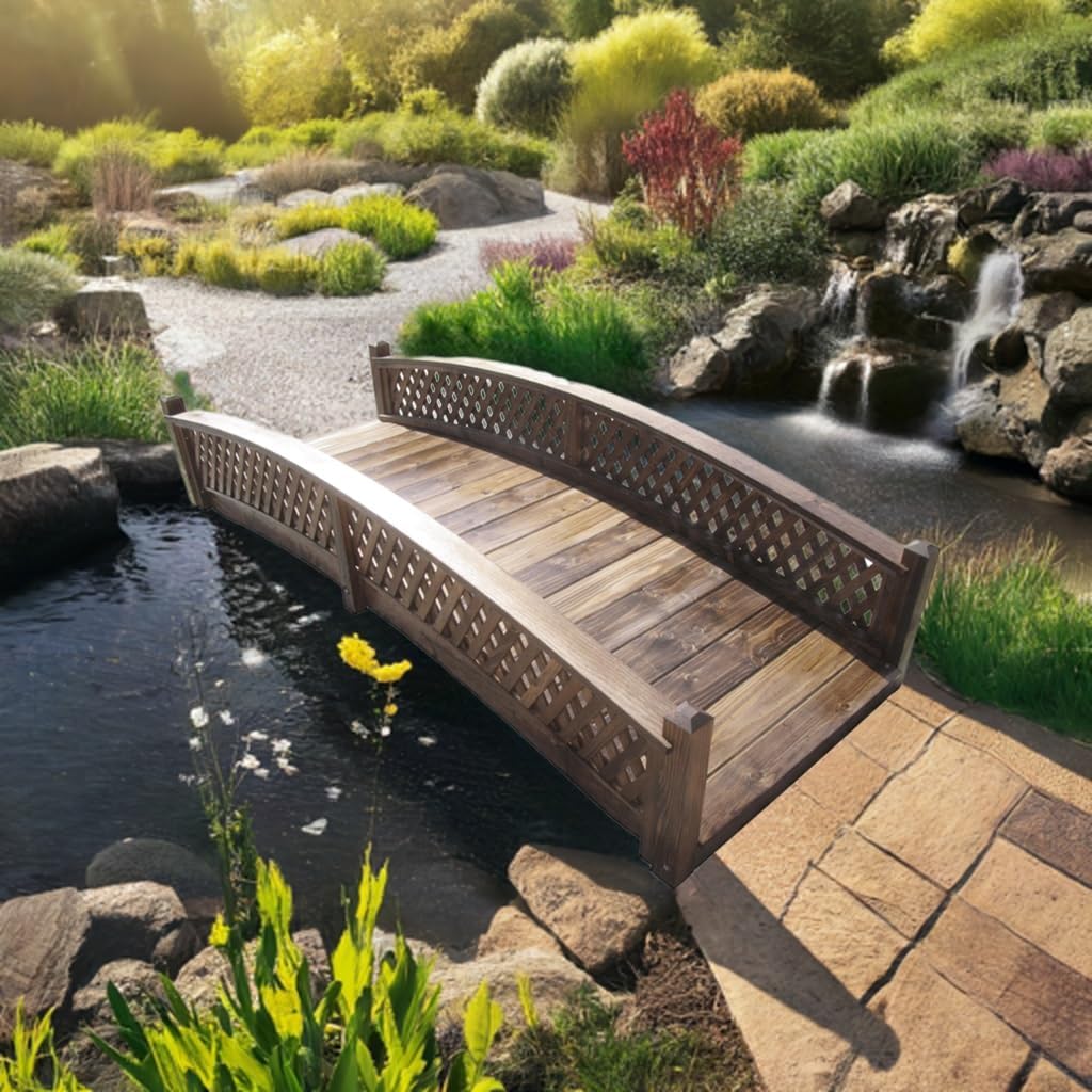 SamsGazebos Butterfly Garden Bridge with Diamond Lattice Railings 6 ft