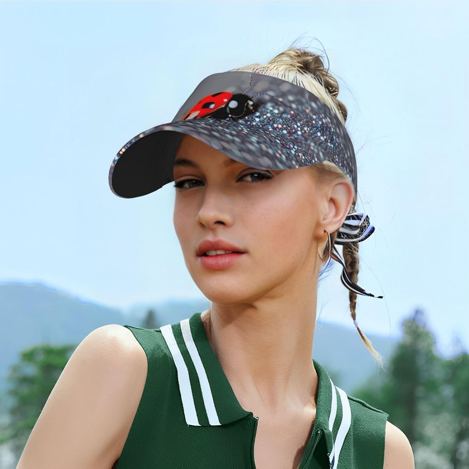 Ladybugs Pattern Infinite Speckled Print Sports Sun Visor Men Women Lightweight Cooling Stretchy Visor Hat for Running, Tennis, Golf Black