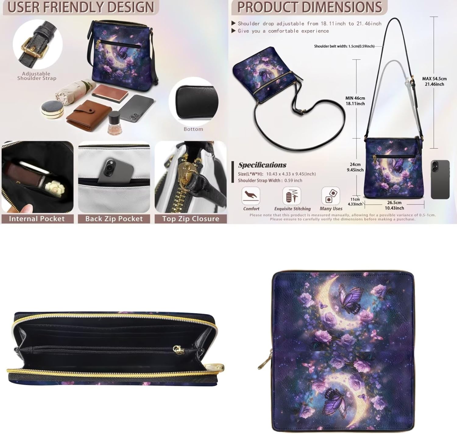 TODIYADDU Leather Shoulder Bag for Women Fashion Crossbody Bags and Purses 2 Piece Set for Ladies