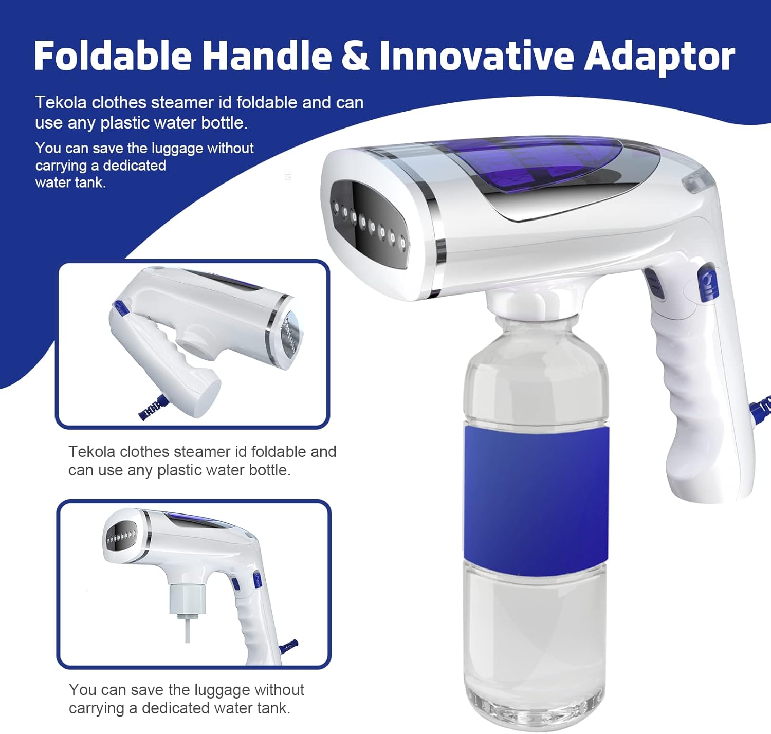 Steamer for Clothes, Tekola Travel Garment Steamer 1600 Watt with 3 Model Fabric Wrinkles Remover with 250ml Big Water Tank, Fast Heat-up Steam Iron for Clothes with 3 Brushes