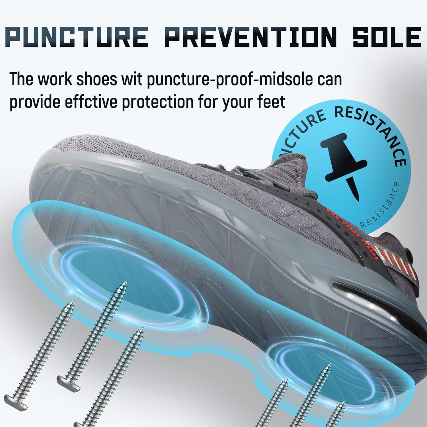 Furuian Steel Toe Shoes for Men Women Lightweight Cushion Sneakers Slip Resistant Safety Work Shoes Indestructible Sneakers - Image 4