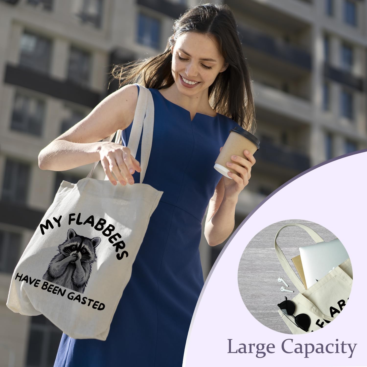 Chicimln Funny Raccoon Tote Bag, Raccoon Lover Gifts Canvas Tote Bags for Women, Gifts for Animal Lovers, My Flabbers Have Been Gasted Reusable Grocery Shopping Bags - Image 2