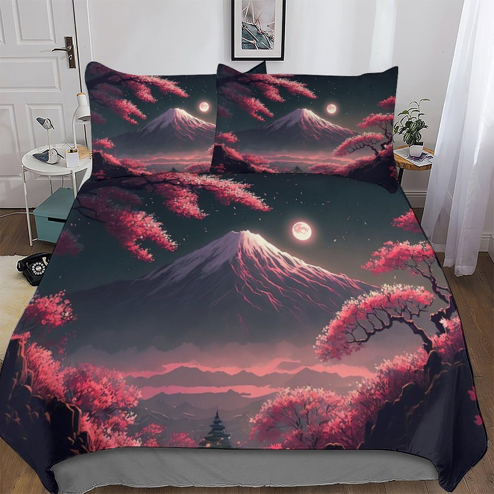 Housse couette japonaise en microfibre anti-plis et facile d'entretien pour lit deux places