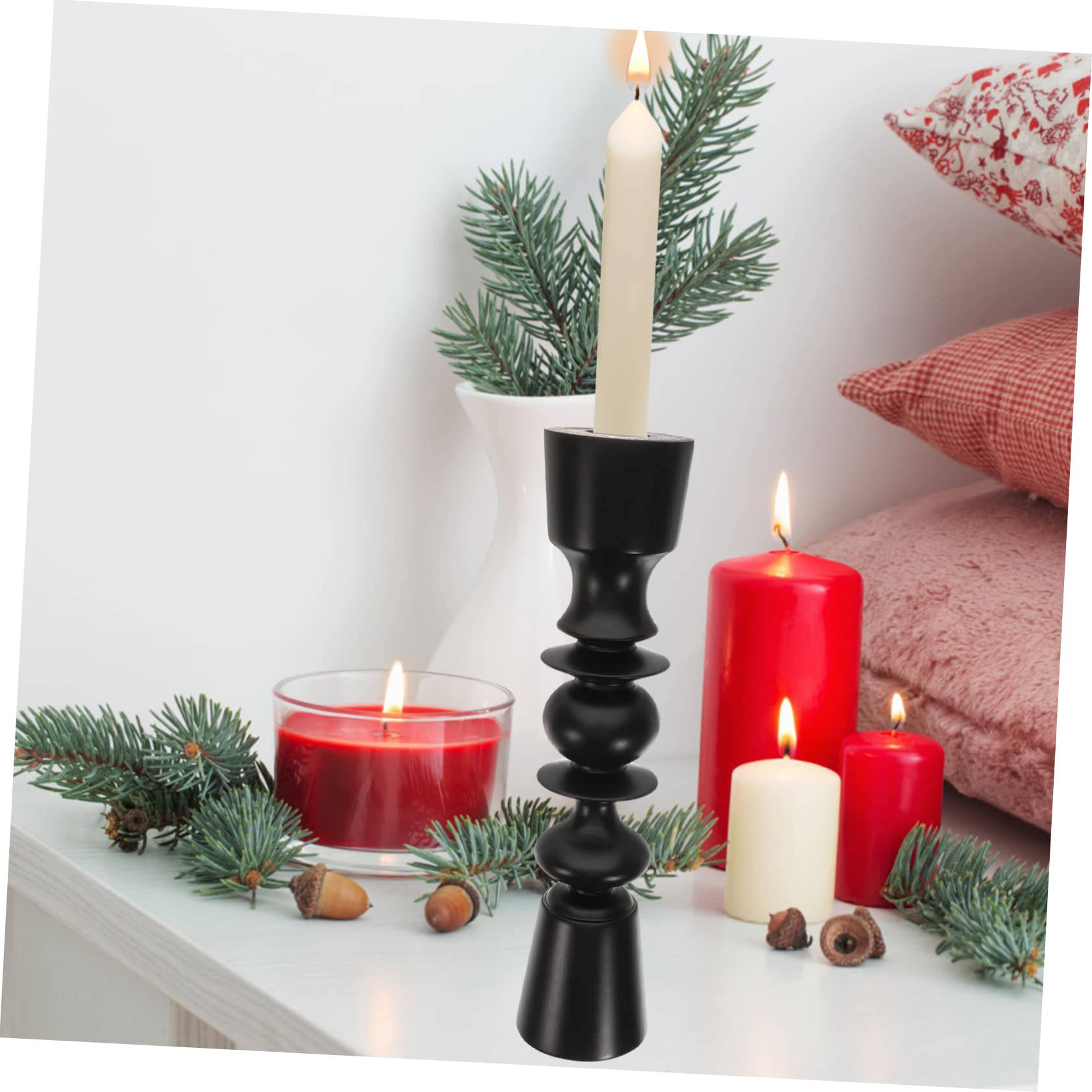 Candelabro de Madera Maciza Estilo Europeo para Boda y Mesa | Negro, Diseño Retro y Sencillo, Adorno para Dormitorio y Fiestas de Invierno, Pieza Central de Mesa