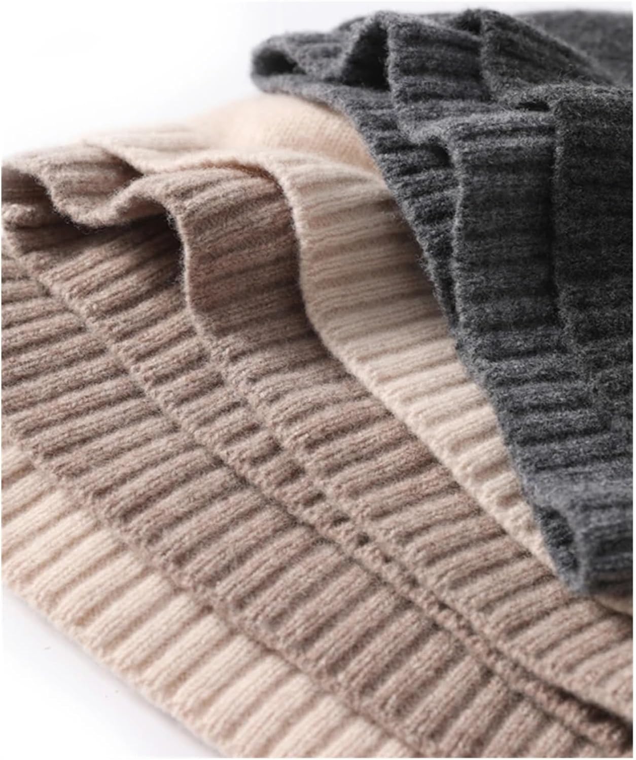 Wool Knit Caps Fashion Double Layer Hem Deco Unisex Beanies Wool Warm Hat Soft Cozy Spring Outdoor Casual(Dark Grey)