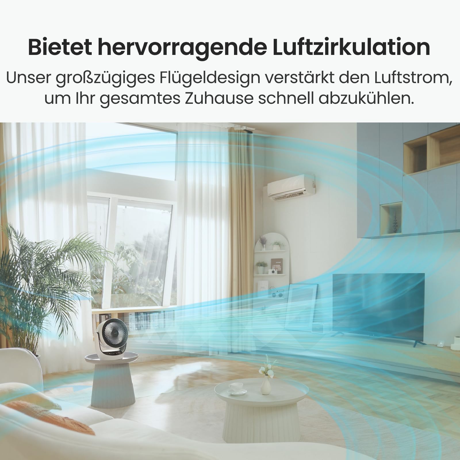 SwitchBot USB Tischventilator, leiser 24 dB Umluftventilator, Kompatibel mit Alexa/Google/Siri, 4 Modi, 9-Std-Timer