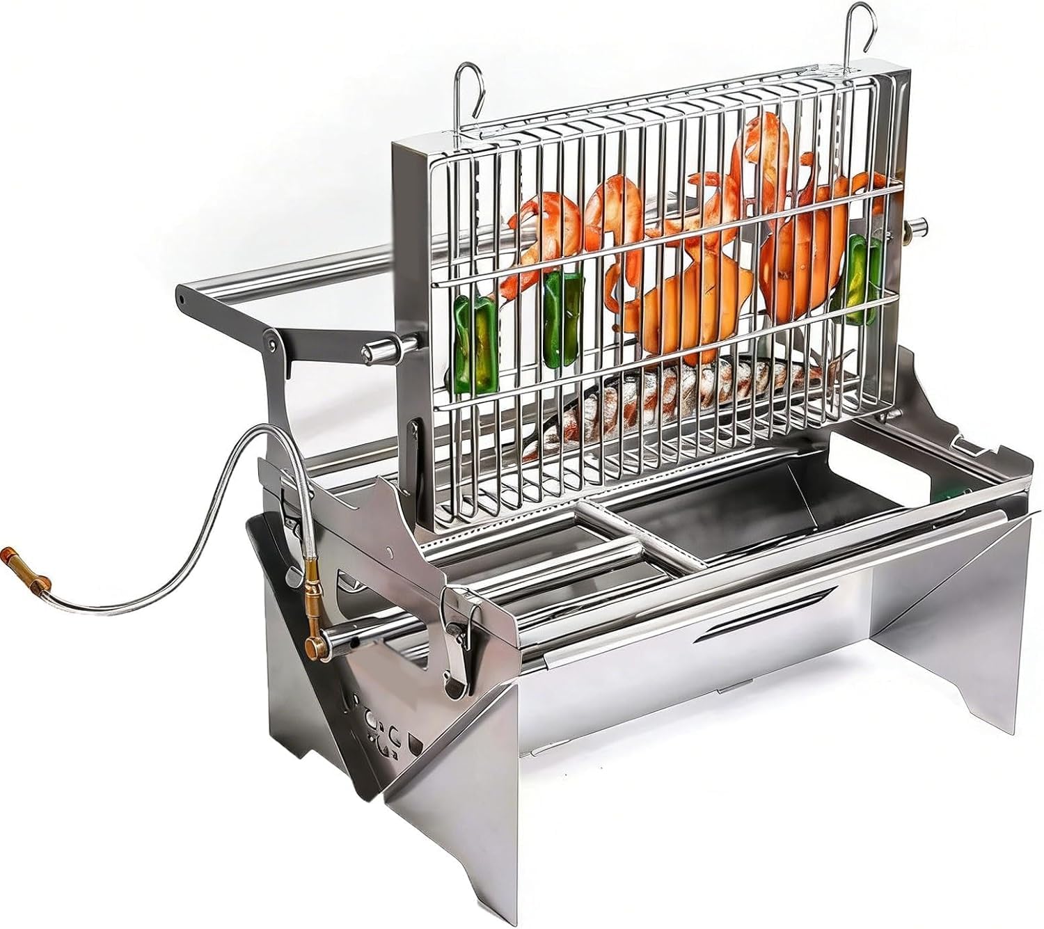 Przenośny grill na węgiel drzewny obracany o 360°, składany grill ze stali nierdzewnej na kemping i gotowanie na podwórku