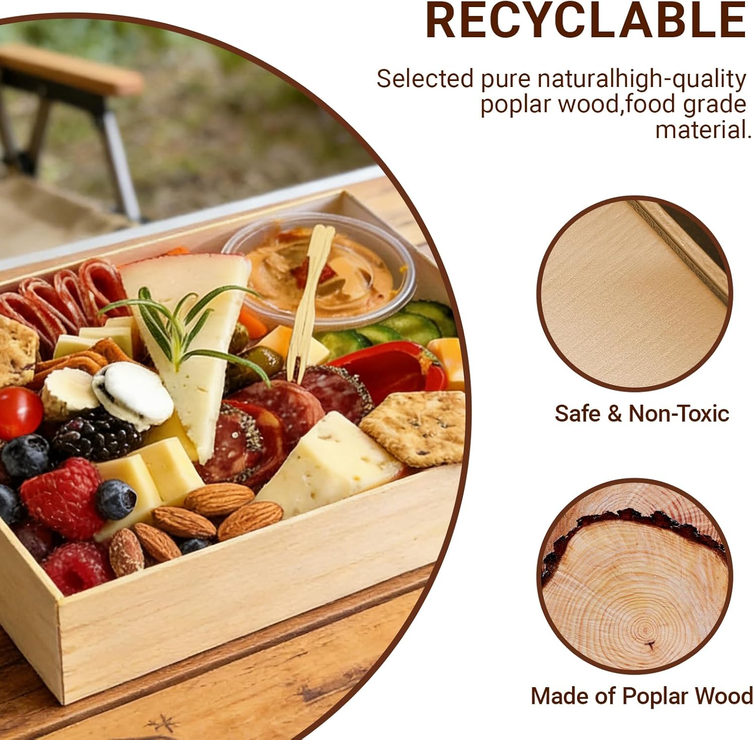 Wooden Food Packaging Containers With Clear Lids, 25 PCS Disposable To Go Oil-proof & SpillProof Food Boxes, Bento Boxes for Families/Birthday Parties/Outdoor Picnics/Takeout/Sandwiches