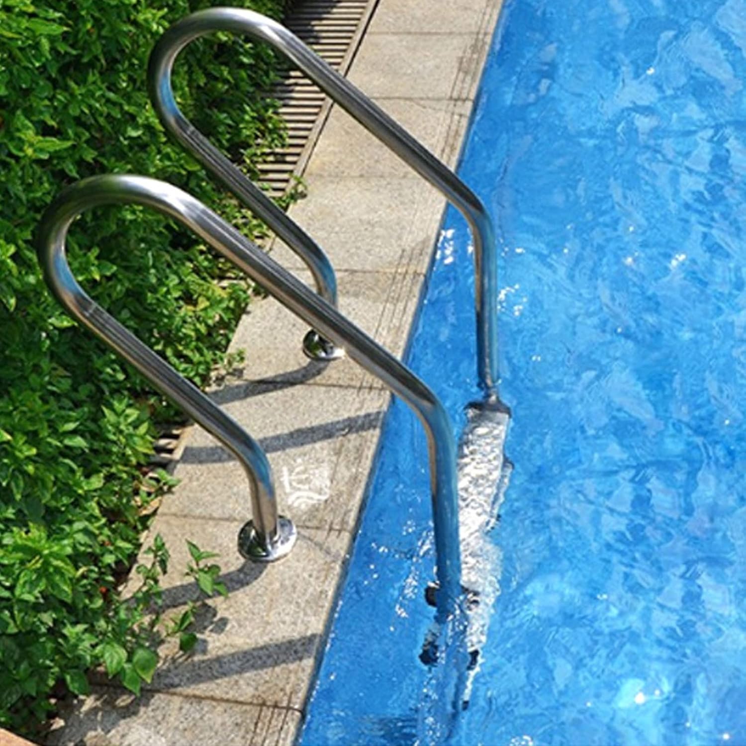 Non-Slip Steps Pool Rail Swimming Pool Ladder, Heavy Duty Non-Slip Ladder with 2 Non-Slip Footsteps, 200kg Weight Capacity Easy Assembly