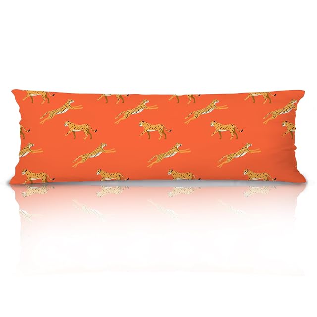XUNLURY Orange Cheetah 20x54 Body Pillow Cover Leopard Print Room Decor Coquette Preppy Room Decor Maximalist Wildlife Animal