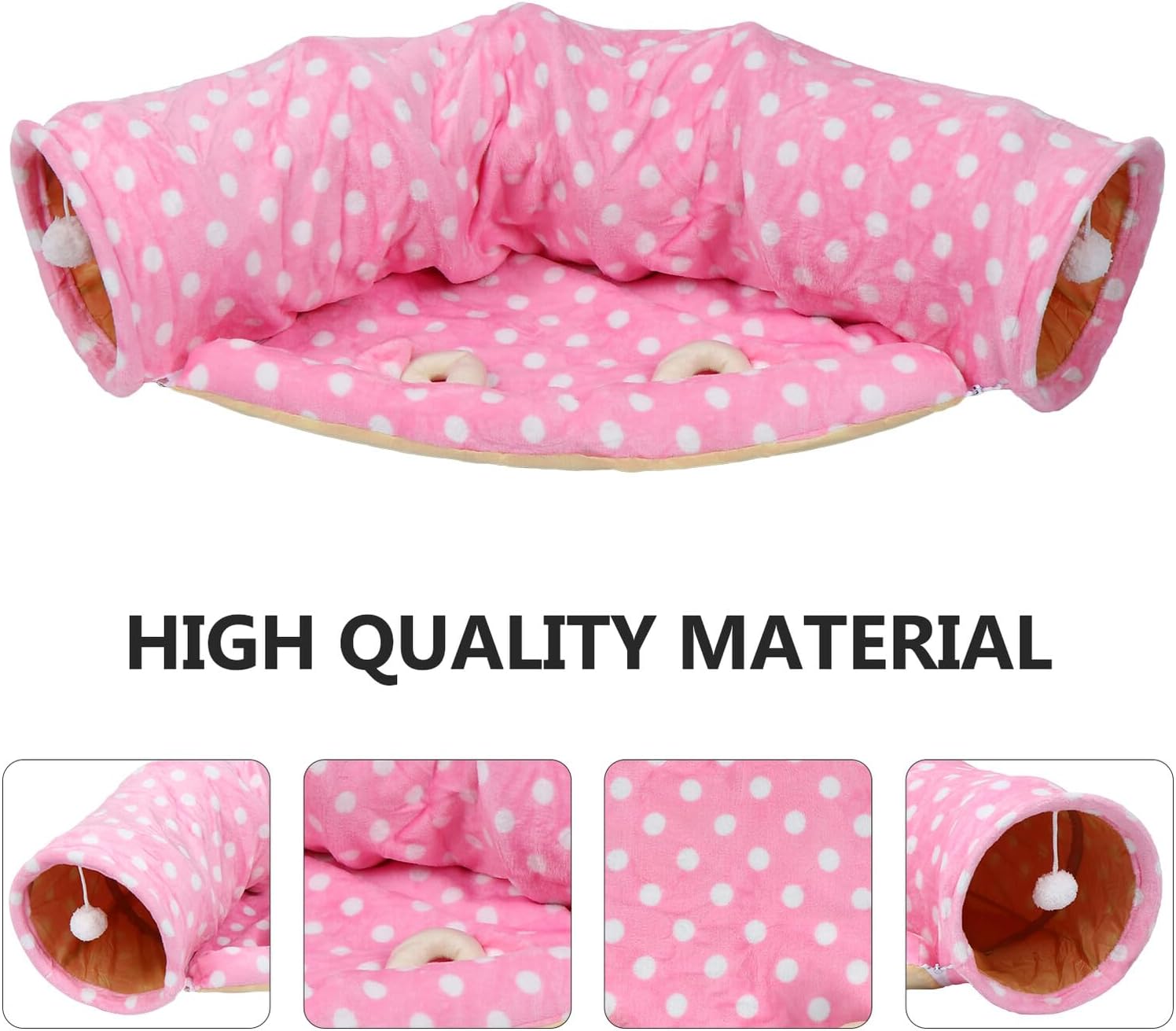 Foldable Pink Crinkle Cat Tunnel with Storage Interactive Cat Play Tent for Kittens and Adults