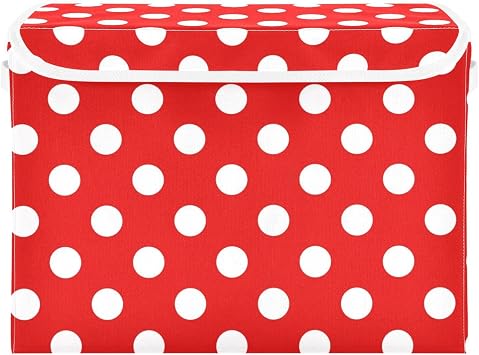 Polka Dot Red Storage Bins with Lids Foldable Fabric Storage Boxes with Handles Cube Closet Organizers Stackable Closet Baskets Containers for Home