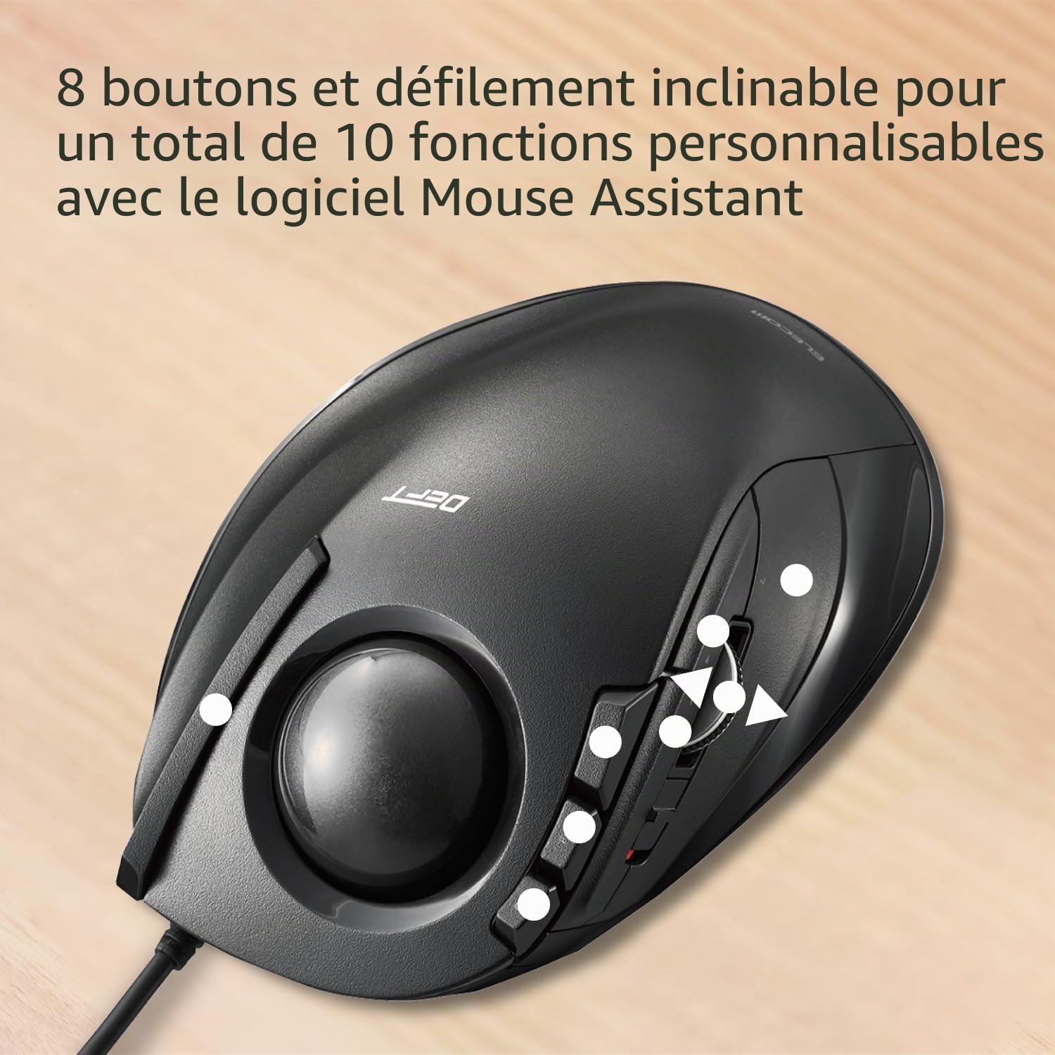 ELECOM DEFT M-DT2URBK Souris trackball Filaire avec contrôle des Doigts, Fonction 8 Boutons avec Suivi Fluide, Design Ergonomique, Windows11, macOS