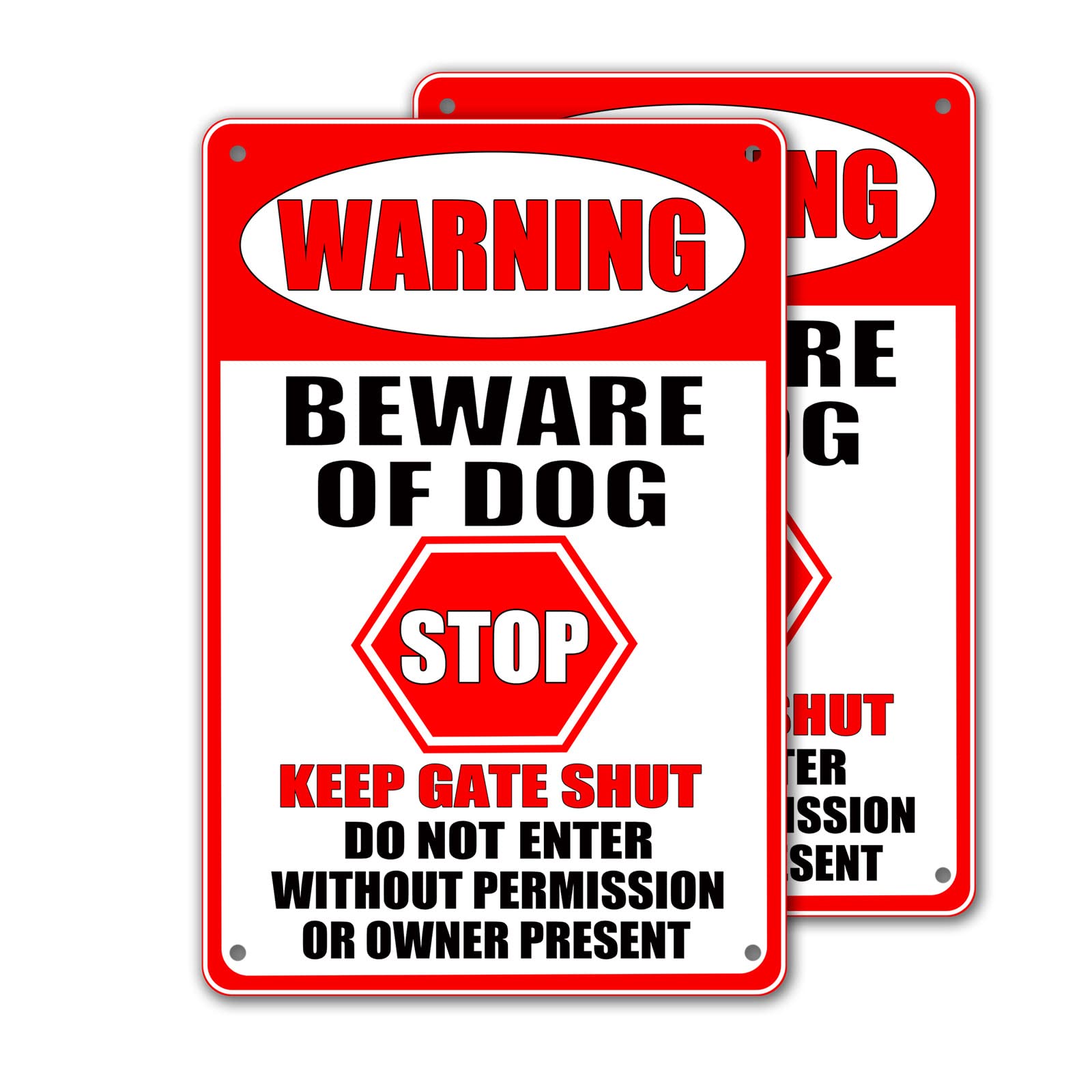 2 Pack Beware Of Dog Sign - Metal Dog Signs For Fence, Garden Warning 8x12 inch