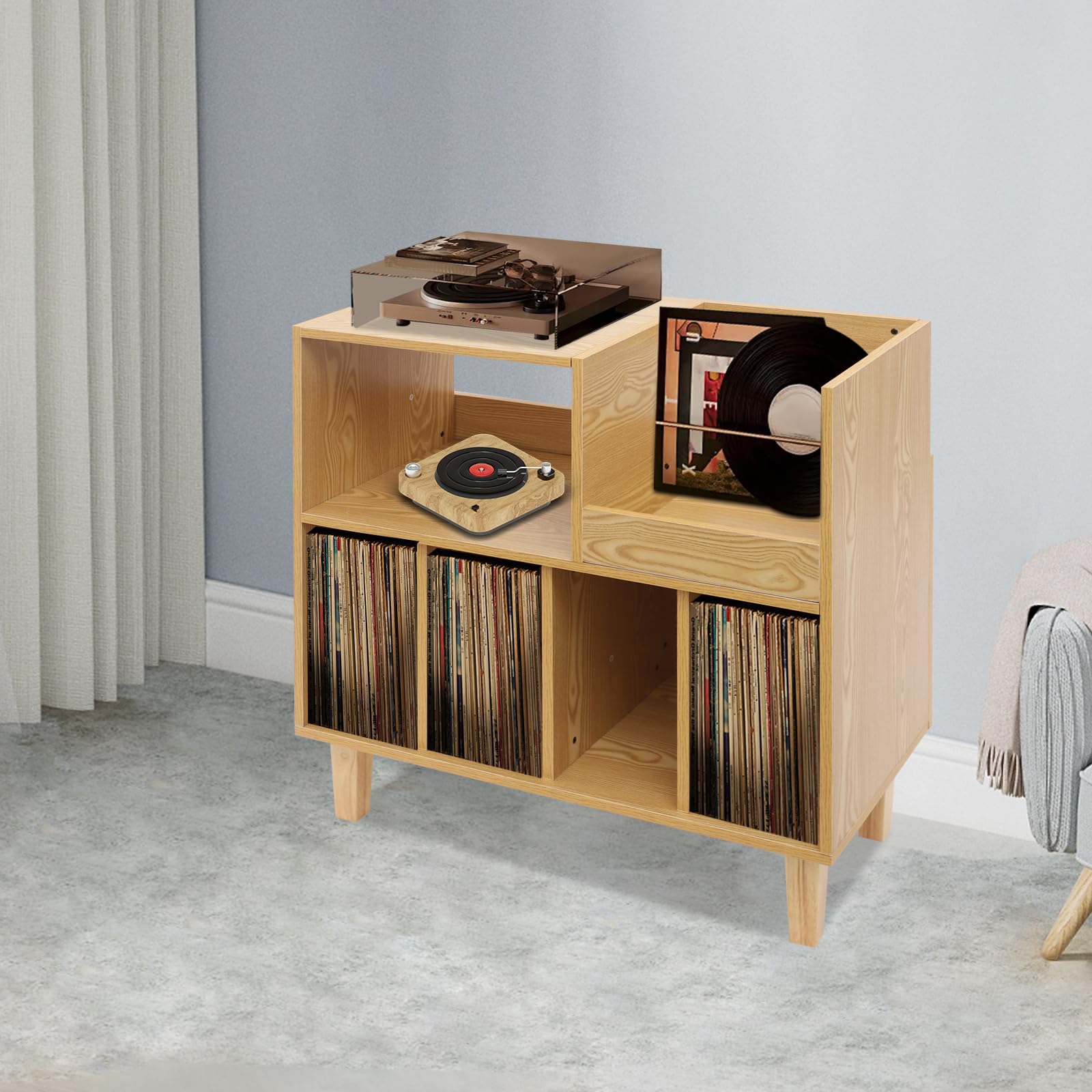 Tocadiscos estante de placa multicapa para sala de estar colección de vinilo almacenamiento con seis compartimentos superficie de mesa para tocadiscos amplificador